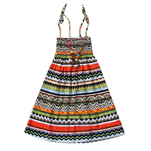 Luckycat Vestido Niña, Verano Bohemia Bowknot Chicas Retro Floral Imprimir Vestido Vestimenta Sin Mangas Vestidos para Niñas Casual Princesa Vestir para Playa