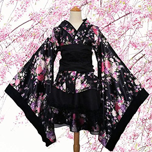 LUOEM Kimono tradicional japonés para mujer, disfraz de fiesta, talla XXXL (negro)