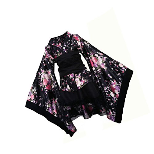 LUOEM Kimono tradicional japonés para mujer, disfraz de fiesta, talla XXXL (negro)