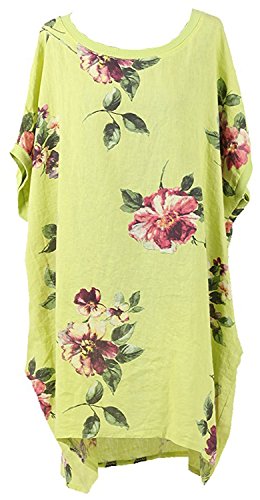 LushStyleUK Nuevo de Mujer Italiano Floral Forrado Holgado Vestido Túnica Mujer Estilo por Capas Blusa Tallas Extras - Lima, Talla Única 18-26