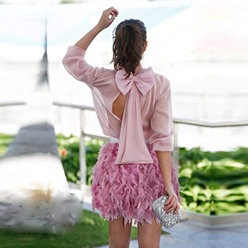 L'VOW Mujer Sexy Cintura Media Mini línea A Falda de Naturales Plumas para Fiesta de Bodas de Halloween (Rosa empolvado, S)
