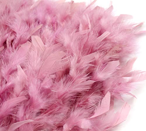 L'VOW Mujer Sexy Cintura Media Mini línea A Falda de Naturales Plumas para Fiesta de Bodas de Halloween (Rosa empolvado, S)