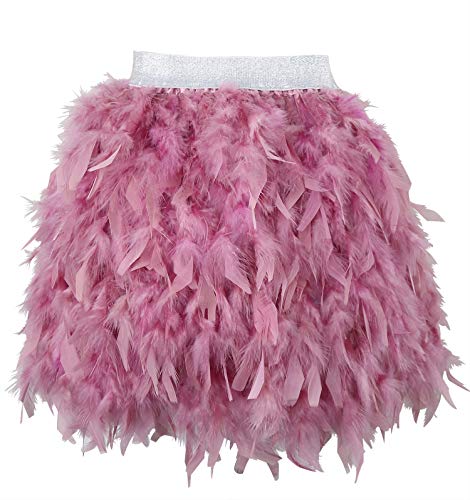 L'VOW Mujer Sexy Cintura Media Mini línea A Falda de Naturales Plumas para Fiesta de Bodas de Halloween (Rosa empolvado, S)