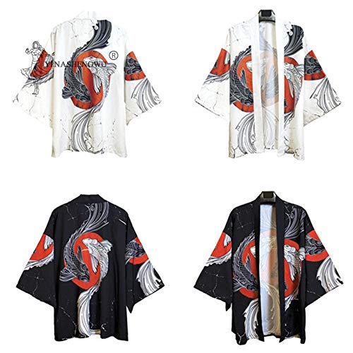 LYH Yukata Estilo Japonés Hombres Kimono Carpa Estampado Disfraces Mujeres Abrigo Unisex Harajuku Samurai Japón Tradicional Haori Cardigan Ropa-Estilo_1_M