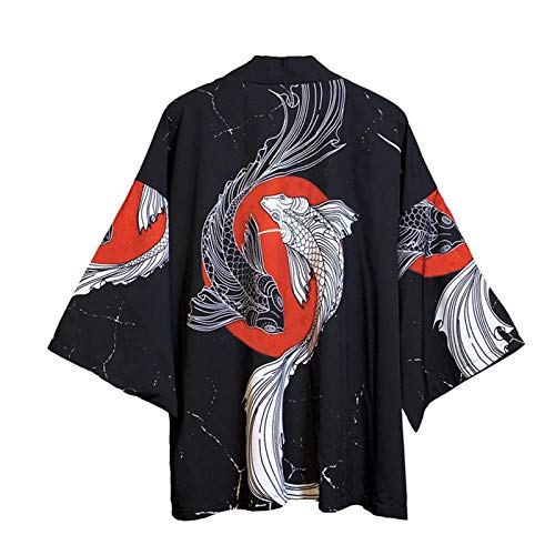 LYH Yukata Estilo Japonés Hombres Kimono Carpa Estampado Disfraces Mujeres Abrigo Unisex Harajuku Samurai Japón Tradicional Haori Cardigan Ropa-Estilo_1_M