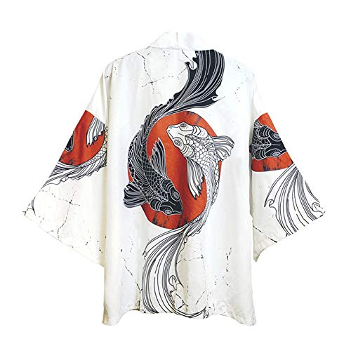 LYH Yukata Estilo Japonés Hombres Kimono Carpa Estampado Disfraces Mujeres Abrigo Unisex Harajuku Samurai Japón Tradicional Haori Cardigan Ropa-Estilo_1_M