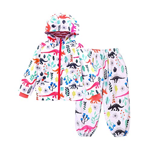 LZH Impermeable Chubasquero para Niño o Niñas, Dinosaurio Capa de Lluvia de Dibujos Animados con Capucha Chaqueta Pantalones Traje