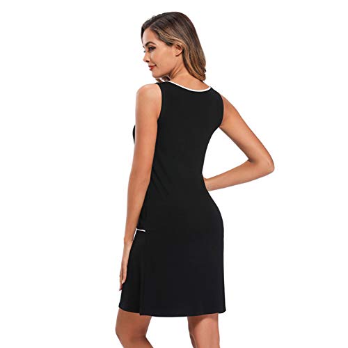 M-GLT Super cómodo camisón de algodón Modal, Tanque de Las Mujeres Suaves Columpio Vestido Delgado Atractivo del V-Cuello Hizo Punto la Costura de Ropa de Dormir Pijamas Homewear Tramo,Negro,L