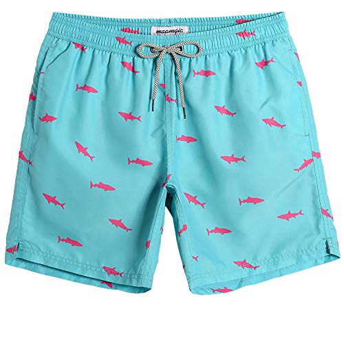 MaaMgic Bañador Hombre Shorts de Baño para Hombre Shorts de Playa Traje de Baño para Natación Secado Rápido para Vacaciones Ancla,Azul Claro Tiburón,M