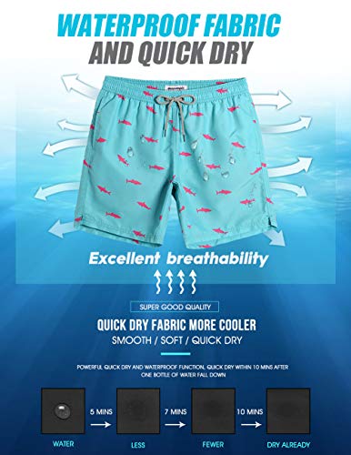 MaaMgic Bañador Hombre Shorts de Baño para Hombre Shorts de Playa Traje de Baño para Natación Secado Rápido para Vacaciones Ancla,Azul Claro Tiburón,M