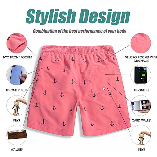 MaaMgic Bañador Hombre Shorts de Baño para Hombre Shorts de Playa Traje de Baño para Natación Secado Rápido para Vacaciones Ancla,Rosa Ancla,L