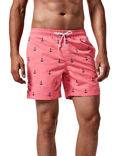 MaaMgic Bañador Hombre Shorts de Baño para Hombre Shorts de Playa Traje de Baño para Natación Secado Rápido para Vacaciones Ancla,Rosa Ancla,XL