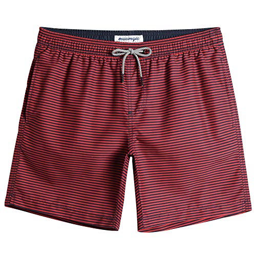 MaaMgic Bañador Hombre Shorts de Baño para Hombre Shorts de Playa Traje de Bañode Secado Rápido para Vacaciones 2021,Rayas-Rojo Negro,M