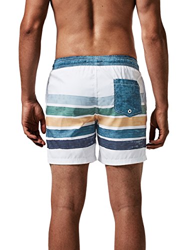 MaaMgic Bañadores Hombre Ropa de Baño Bañador de Playa Traje de Baño Secado Rápido para Vacaciones Diseño a Rayas, Blancas Rayas Azules M
