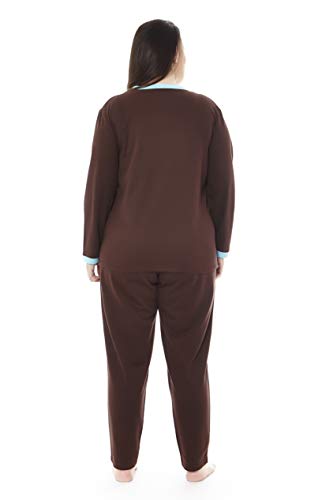 Mabel Intima Pijama Talla Grande Mujer Pijama Manga Larga y pantalón Largo. Color marrón Bordado Hello. Talla 62. 100% poliéster. Tejido Ligero para Entretiempo.