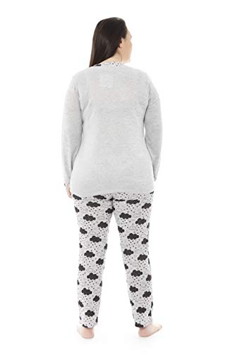 Mabel Intima Pijama Talla Grande Mujer Pijama Manga Larga y pantalón Largo. Gris y Estampado pantalón con Nubes Negras. Talla 70 95% poliéster-5% Spandex.