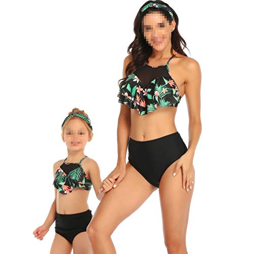 Madre e Hija Conjunto de Bikini Cintura Alta Traje de Baño de Dos Piezas con Volantes,Ropa de Baño Familiar a Juego,Verano Mujer Niñas Bañadores Halter Bikini de Playa Monokini Tankini 2 Piezas