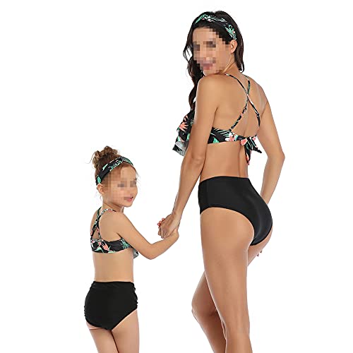 Madre e Hija Conjunto de Bikini Cintura Alta Traje de Baño de Dos Piezas con Volantes,Ropa de Baño Familiar a Juego,Verano Mujer Niñas Bañadores Halter Bikini de Playa Monokini Tankini 2 Piezas