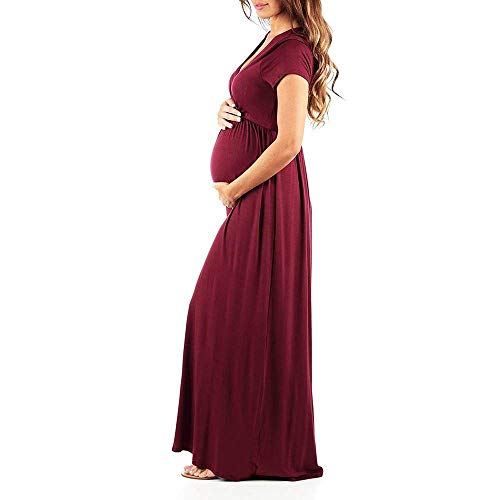 Madre Maternidad Manga Corta Cuello En V Vestido De Vintage Mujeres Maternidad Embarazadas Lactancia Vestidos Largos Cintura Alta Una Línea Vestido De Noche De Moda Bebé Lactante Vestido Largo De Mate