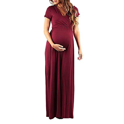 Madre Maternidad Manga Corta Cuello En V Vestido De Vintage Mujeres Maternidad Embarazadas Lactancia Vestidos Largos Cintura Alta Una Línea Vestido De Noche De Moda Bebé Lactante Vestido Largo De Mate