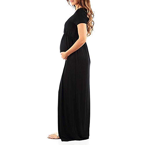 Madre Maternidad Manga Corta Cuello En V Vestido De Vintage Mujeres Maternidad Embarazadas Lactancia Vestidos Largos Cintura Alta Una Línea Vestido De Noche De Moda Bebé Lactante Vestido Largo De Mate