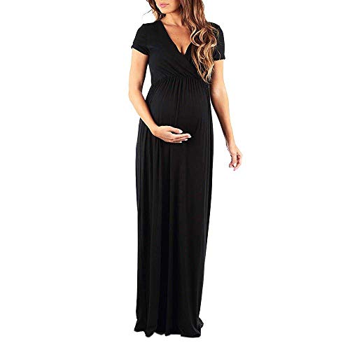 Madre Maternidad Manga Corta Cuello En V Vestido De Vintage Mujeres Maternidad Embarazadas Lactancia Vestidos Largos Cintura Alta Una Línea Vestido De Noche De Moda Bebé Lactante Vestido Largo De Mate