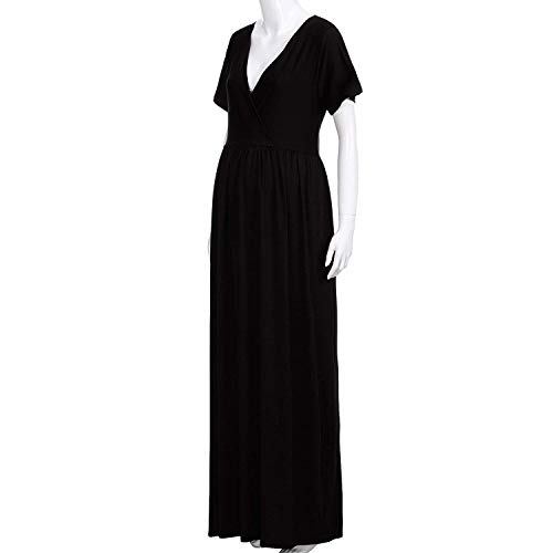 Madre Maternidad Manga Corta Cuello En V Vestido De Vintage Mujeres Maternidad Embarazadas Lactancia Vestidos Largos Cintura Alta Una Línea Vestido De Noche De Moda Bebé Lactante Vestido Largo De Mate