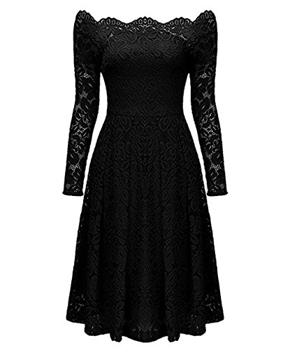 MAGICMK Vestido de encaje floral vintage, manga larga, cuello de barco, rodilleras. Vestido de noche, cóctel, ceremonia de la boda y ocasión solemne (púrpura, XS)