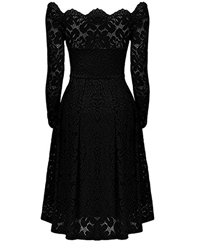 MAGICMK Vestido de encaje floral vintage, manga larga, cuello de barco, rodilleras. Vestido de noche, cóctel, ceremonia de la boda y ocasión solemne (púrpura, XS)