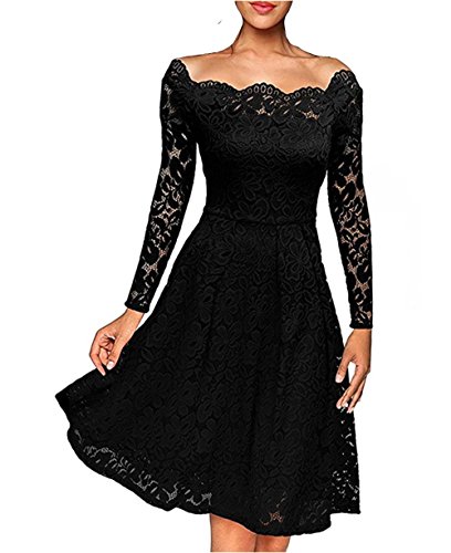 MAGICMK Vestido de encaje floral vintage, manga larga, cuello de barco, rodilleras. Vestido de noche, cóctel, ceremonia de la boda y ocasión solemne (púrpura, XS)