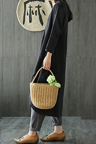 Magimodac - Vestido largo de lino para mujer, estilo túnica, vintage, para fiestas, vestido grande, talla 38 – 50 Negro 48