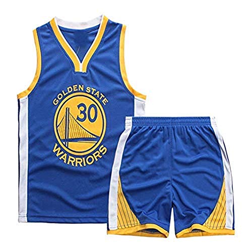 Maillots de Baloncesto para Niños- Conjunto Curry#30 Camiseta de Baloncesto Chaleco & Pantalones Cortos de Verano para Chicos y Chicas (Azul #30, XS)