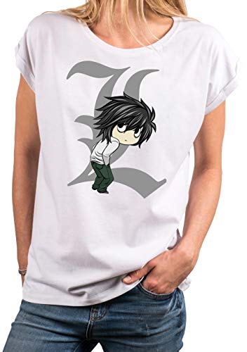 MAKAYA Anime T-Shirt con Manga Corta - Death by Ryuk - Camiseta Frikis para Mujer Note Blanco Talla S