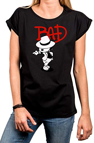 MAKAYA Camiseta para Mujer Manga Corta Casual - Snoop Jackson The Bad Dog - Negro Talla Grande XXL
