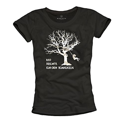 MAKAYA Estoy harto, Estoy columpiando - Camiseta con Mensaje aleman para Mujer - Negra S