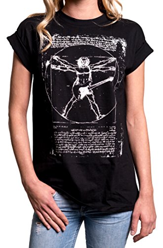 MAKAYA Ovesize Top Musica Punk Rock Tallas Grandes - Da Vinci Guitarra - Camiseta Manga Corta Mujer Negro M