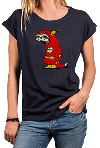 MAKAYA T-Shirt Dibujos Diseño Animal Manga Corta - Perezoso Flash - Camiseta Divertida para Mujer Azul Talla M