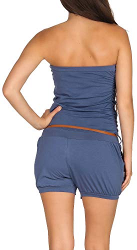 Malito Corto Jumpsuit con Cinturón Body Catsuit Playsuit Casual 8964 Mujer Talla Única (Color de Tejano)