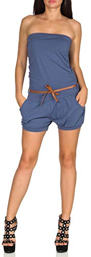 Malito Corto Jumpsuit con Cinturón Body Catsuit Playsuit Casual 8964 Mujer Talla Única (Color de Tejano)