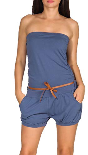 Malito Corto Jumpsuit con Cinturón Body Catsuit Playsuit Casual 8964 Mujer Talla Única (Color de Tejano)