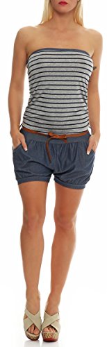 Malito Corto Jumpsuit en el Marina Diseño Body Catsuit Playsuit Casual 9646 Mujer Talla Única (Gris Oscuro)