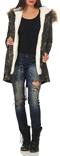Malito Mujer Forrado Parka Capucha Invierno-Chaqueta Abrigo 81099 (L, Militar 81109)