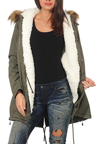Malito Mujer Forrado Parka Capucha Invierno-Chaqueta Abrigo 81099 (L, Oliva 81103)