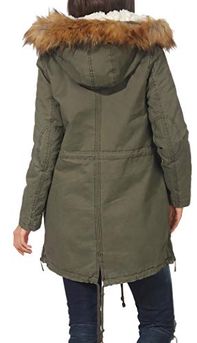 Malito Mujer Forrado Parka Capucha Invierno-Chaqueta Abrigo 81099 (L, Oliva 81103)