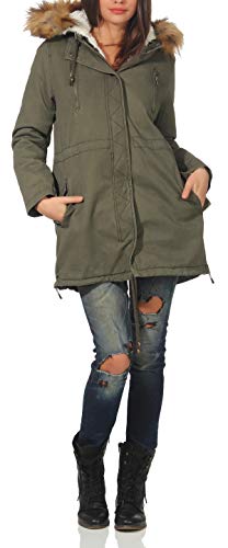 Malito Mujer Forrado Parka Capucha Invierno-Chaqueta Abrigo 81099 (L, Oliva 81103)