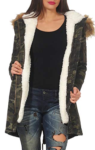 Malito Mujer Forrado Parka Capucha Invierno-Chaqueta Abrigo 81099 (S, Militar 81109)
