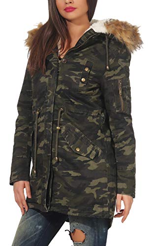 Malito Mujer Forrado Parka Capucha Invierno-Chaqueta Abrigo 81099 (S, Militar 81109)