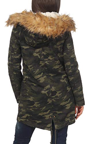 Malito Mujer Forrado Parka Capucha Invierno-Chaqueta Abrigo 81099 (S, Militar 81109)