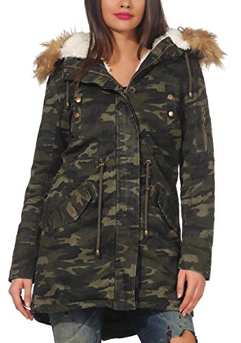 Malito Mujer Forrado Parka Capucha Invierno-Chaqueta Abrigo 81099 (S, Militar 81109)