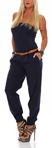 Malito Mujer Jumpsuit Largo Cinturón Body sin Mangas Catsuit Playsuit 1585 (Azul Oscuro, XL)